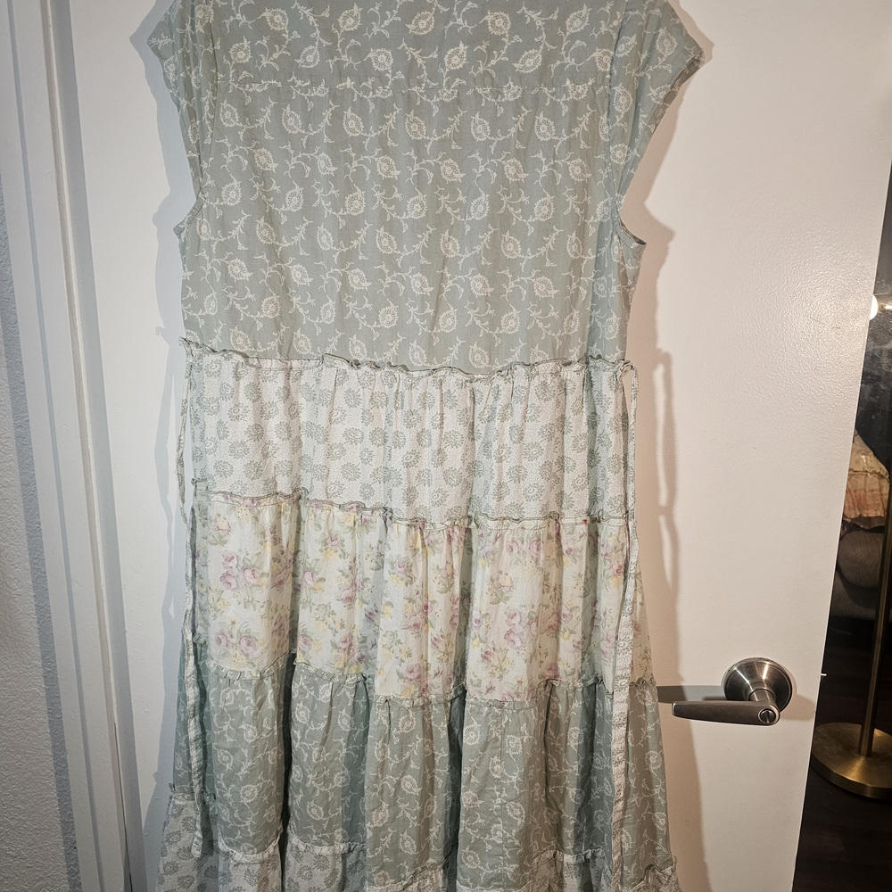 April Cornell Small Patchwork Prairie Dress Cottagecore Floral Tiered Button - Picture 7 of 10